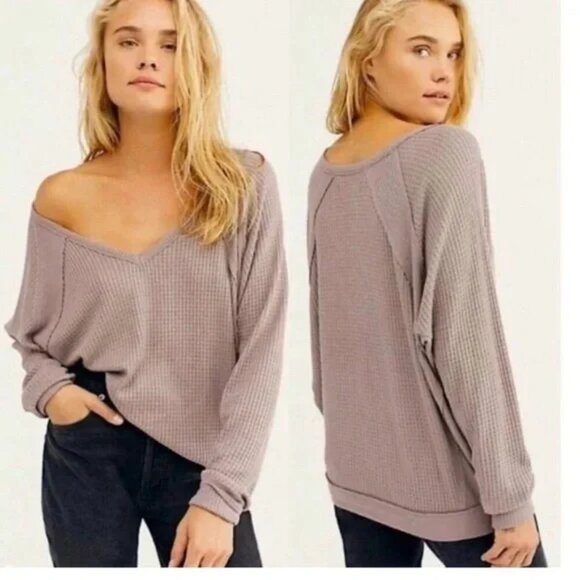 FREE PEOPLE | Santa Clara Thermal Waffle Knit Dusty Purple Mauve Oversized M - Picture 1 of 12